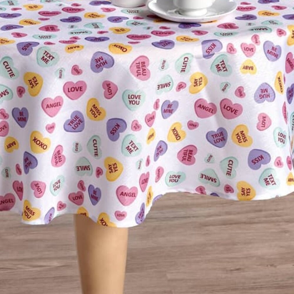 ADORABLE Candy Hearts Printed Tablecloth